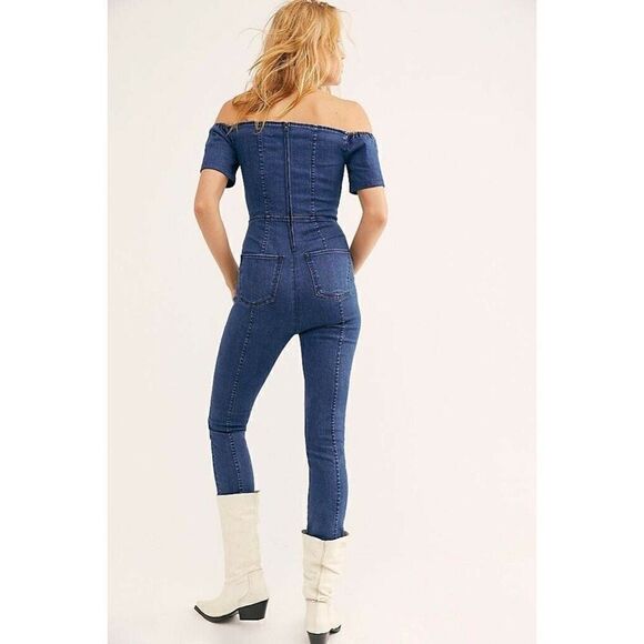 NWT FREE PEOPLE 3x1 CAMILLE LACE UP DENIM JUMPSUIT - Picture 2 of 4